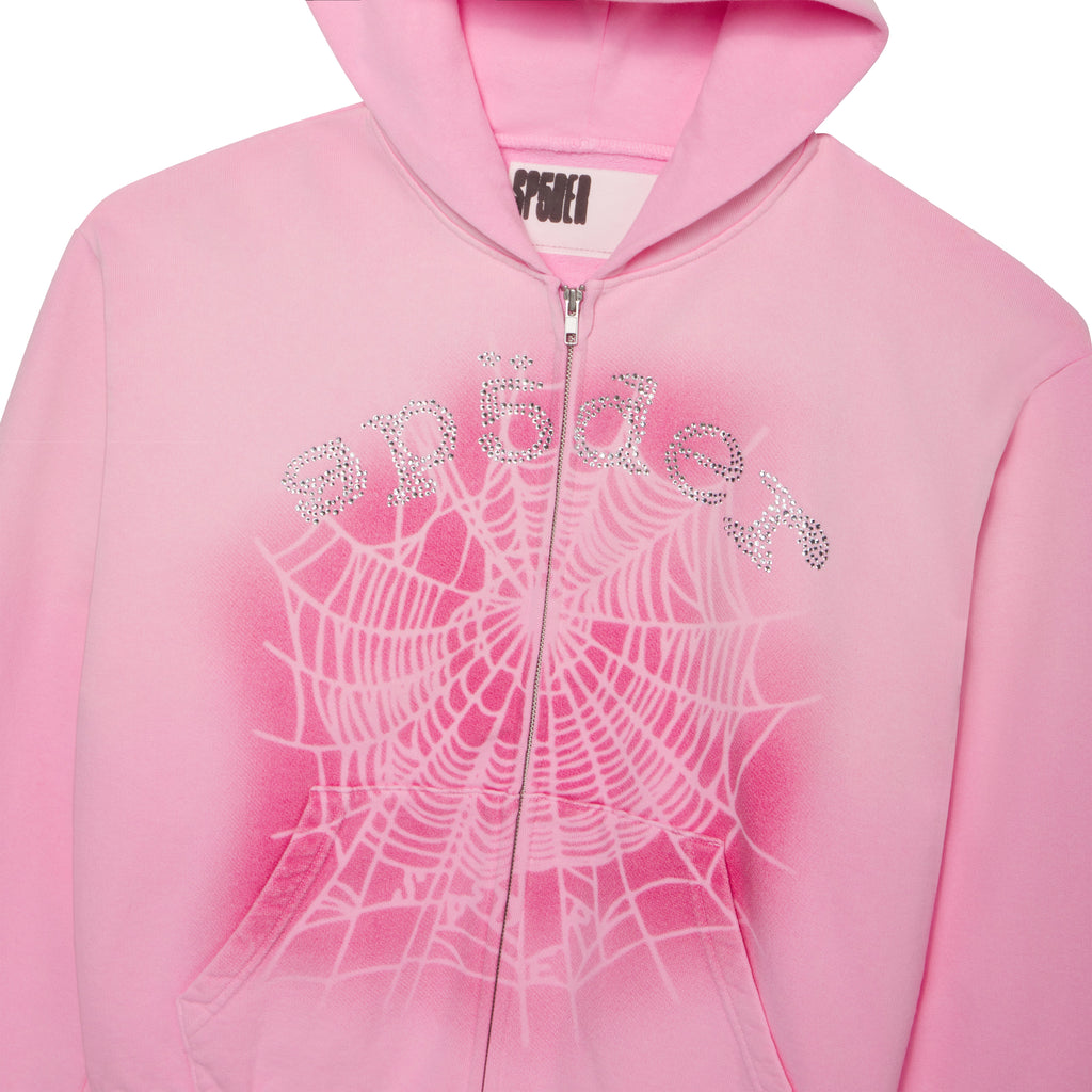 Sp5der Og Web V2 Spray Zip Hoodie - Light Pink