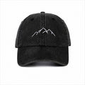 Black cap with mountain logo on a white background