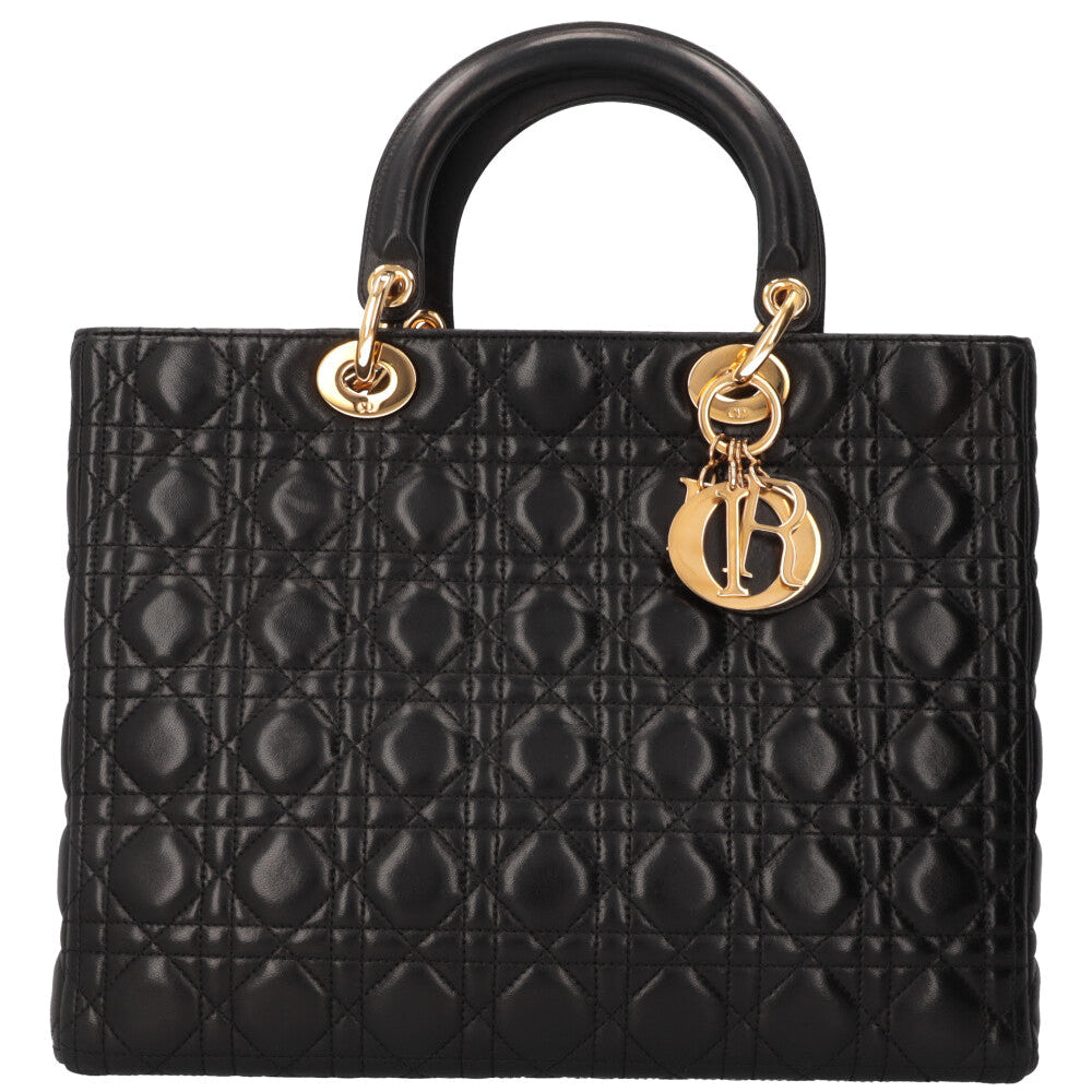 Dior Large Lady Dior Cannage Lambskin Bag - Black