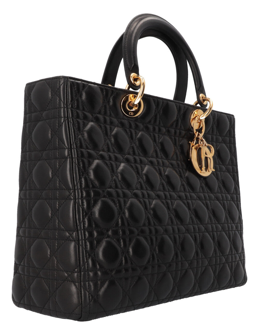Dior Large Lady Dior Cannage Lambskin Bag - Black