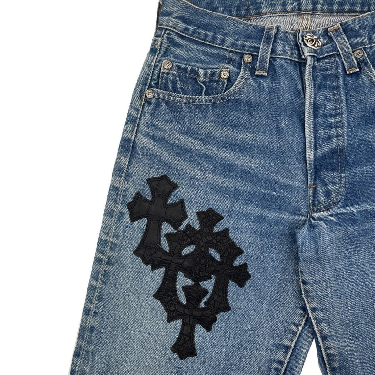 Chrome Hearts Alligator Cross Patch Jeans – Denim detail view