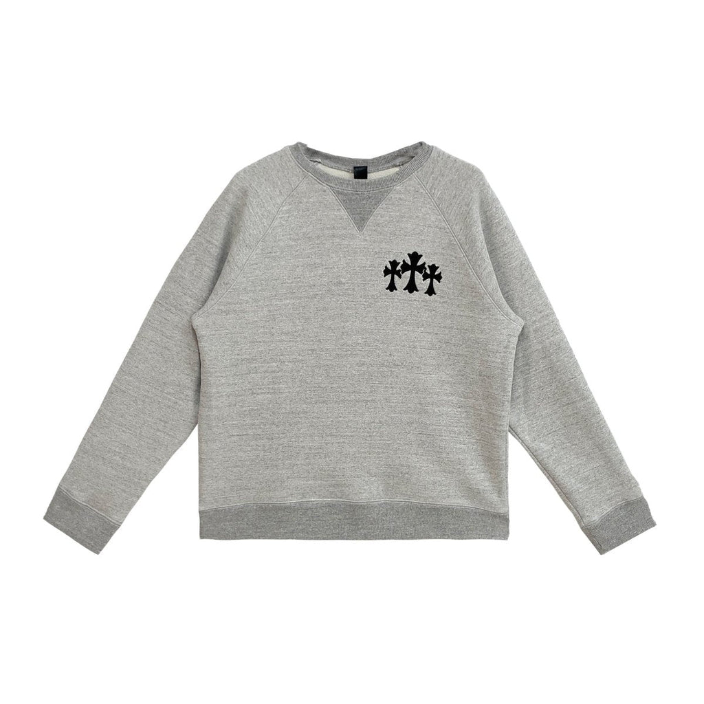 Chrome Hearts CH Cross Leather Patch Grey Sweatshirt - front view