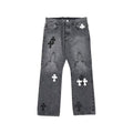 Chrome Hearts Cross Patch Fleur Knee Jeans – Grey front view