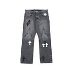 Chrome Hearts Cross Patch Fleur Knee Jeans – Grey front view