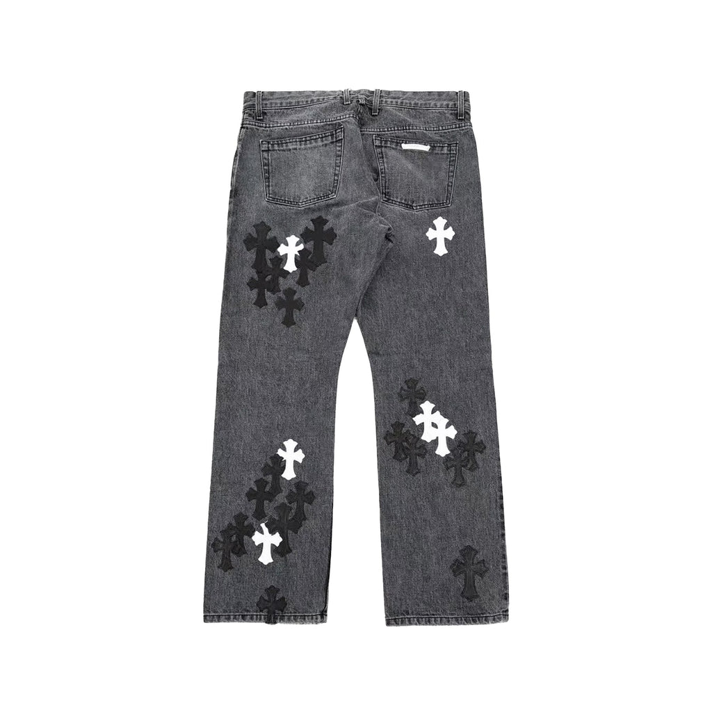 Chrome Hearts Cross Patch Fleur Knee Jeans – Grey back view
