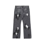 Chrome Hearts Cross Patch Fleur Knee Jeans – Grey back view