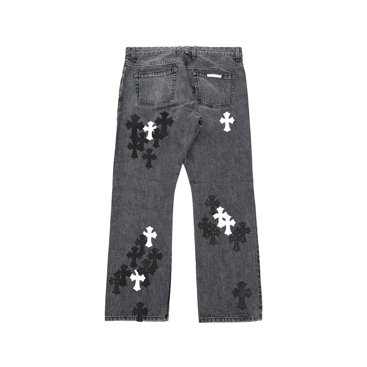 Chrome Hearts Cross Patch Fleur Knee Jeans – Grey back view