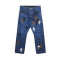 Chrome Hearts Fleur Knee Patch Jeans – Blue front view
