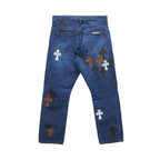 Chrome Hearts Fleur Knee Patch Jeans – Blue back view