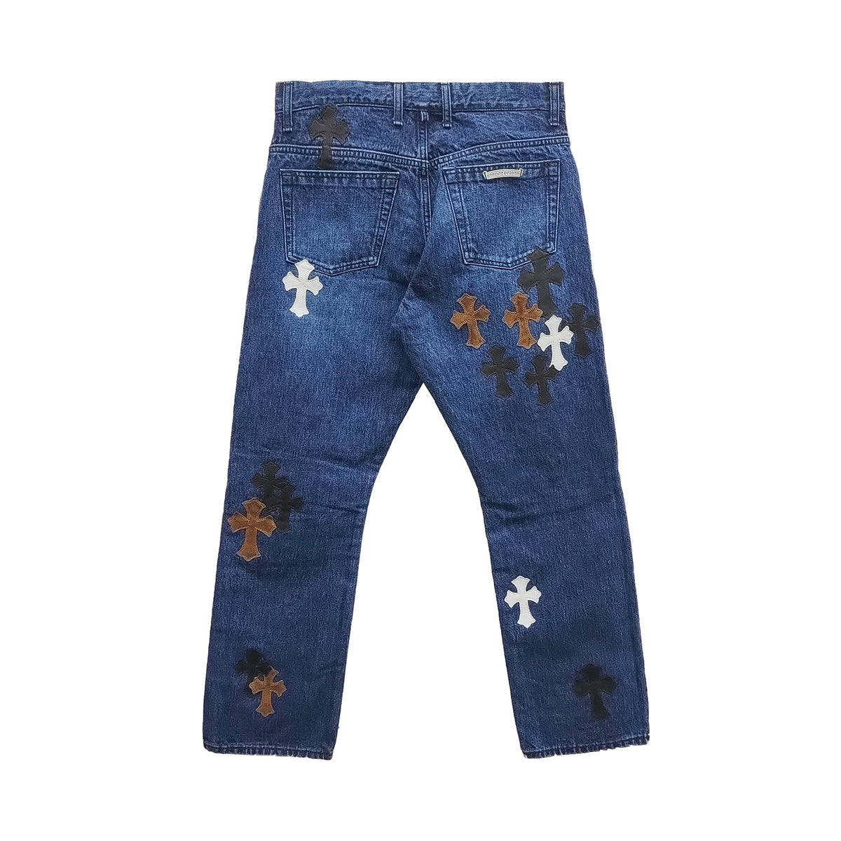 Chrome Hearts Fleur Knee Patch Jeans – Blue back view
