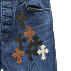 Chrome Hearts Fleur Knee Patch Jeans – Blue detail view