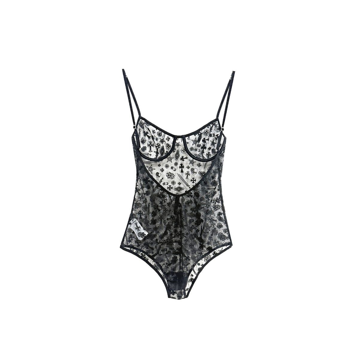 Chrome Hearts Lace Teddy Embroidered Black Bodysuit