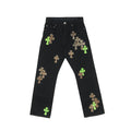 Chrome Hearts Leopard Green Cross Patch Jeans – Black front view