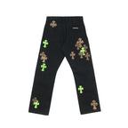 Chrome Hearts Leopard Green Cross Patch Jeans – Black back view