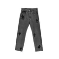 Chrome Hearts Levi's Grey Cotton Denim Jeans, 501 collaboration, black cross patch detailing on grey wash