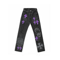 Chrome Hearts Levi's Grey Denim Cross Patch Jeans, 501 collaboration, black and purple cross patch on dark grey wash