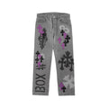 Chrome Hearts Online Exclusive Cross Patch Stencil Jeans – Light Grey front view