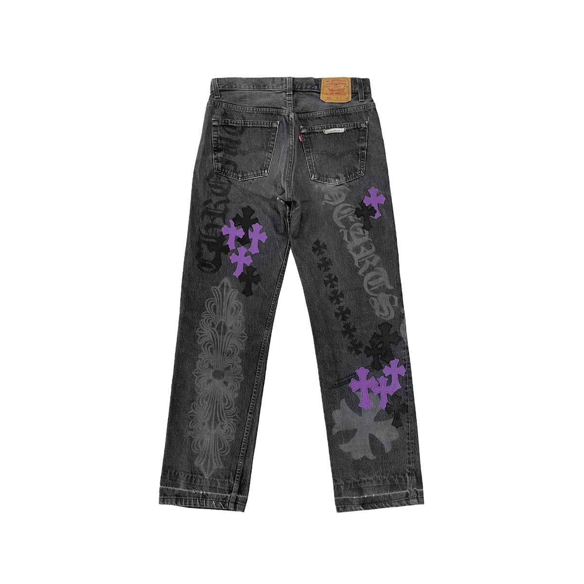 Chrome Hearts Online Exclusive Purple Spray Cross Jeans – Washed Grey back view