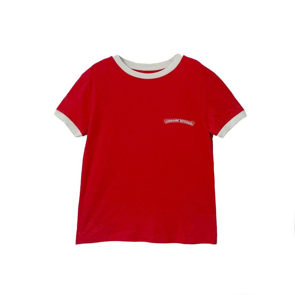 Chrome Hearts Red Horseshoe Logo T-Shirt - Cotton Short Sleeve