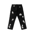 Chrome Hearts White & Zebra Cross Patch Double Knee Carpenter Pants in Black