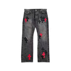 Chrome Hearts x Drake Black Red Cross Patch Jeans – Grey front view