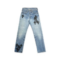 Chrome Hearts x Levi's 501 Black Cross Leather Patch Jeans – Blue front view