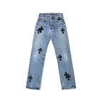 Chrome Hearts x Levi's 501 Black Cross Leather Patch Jeans – Denim front view