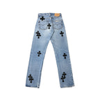 Chrome Hearts x Levi's 501 Black Cross Leather Patch Jeans – Denim back view