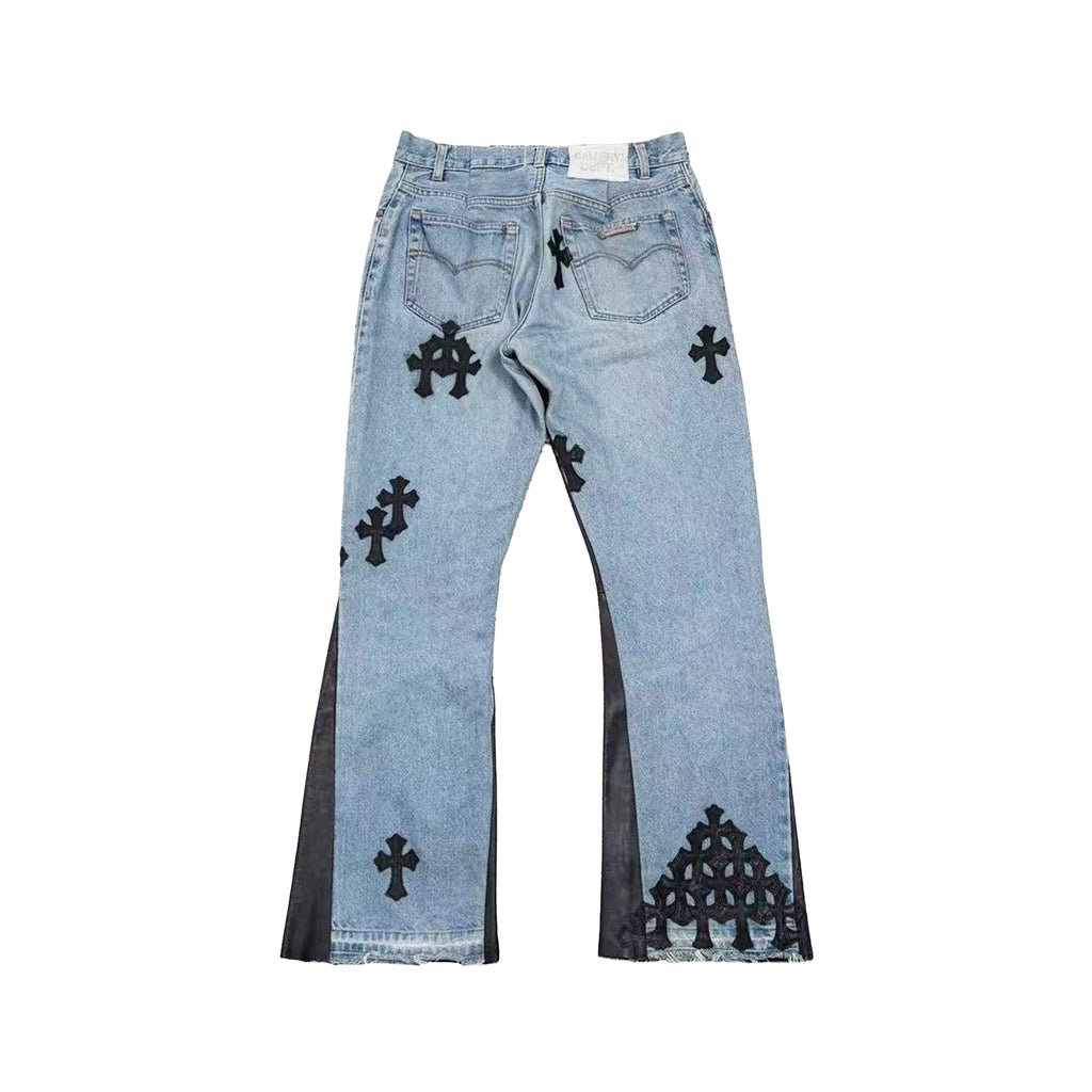 Chrome Hearts x Levi's 501 Black Cross Patch Jeans – Blue back view