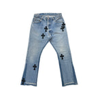 Chrome Hearts x Levi's 501 Black Cross Patch Jeans – Blue front view