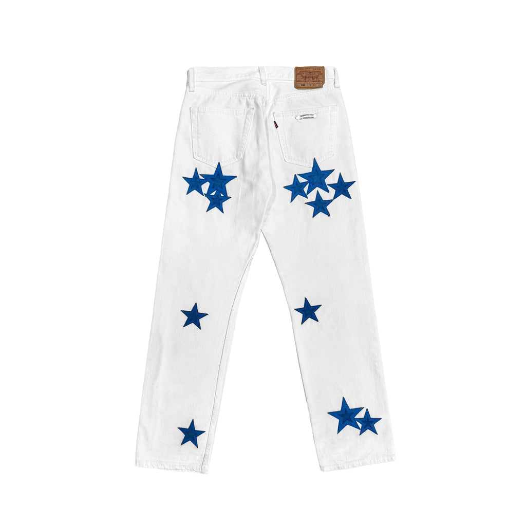 Chrome Hearts x Levi's 501 Blue Star Patch Jeans – White back view