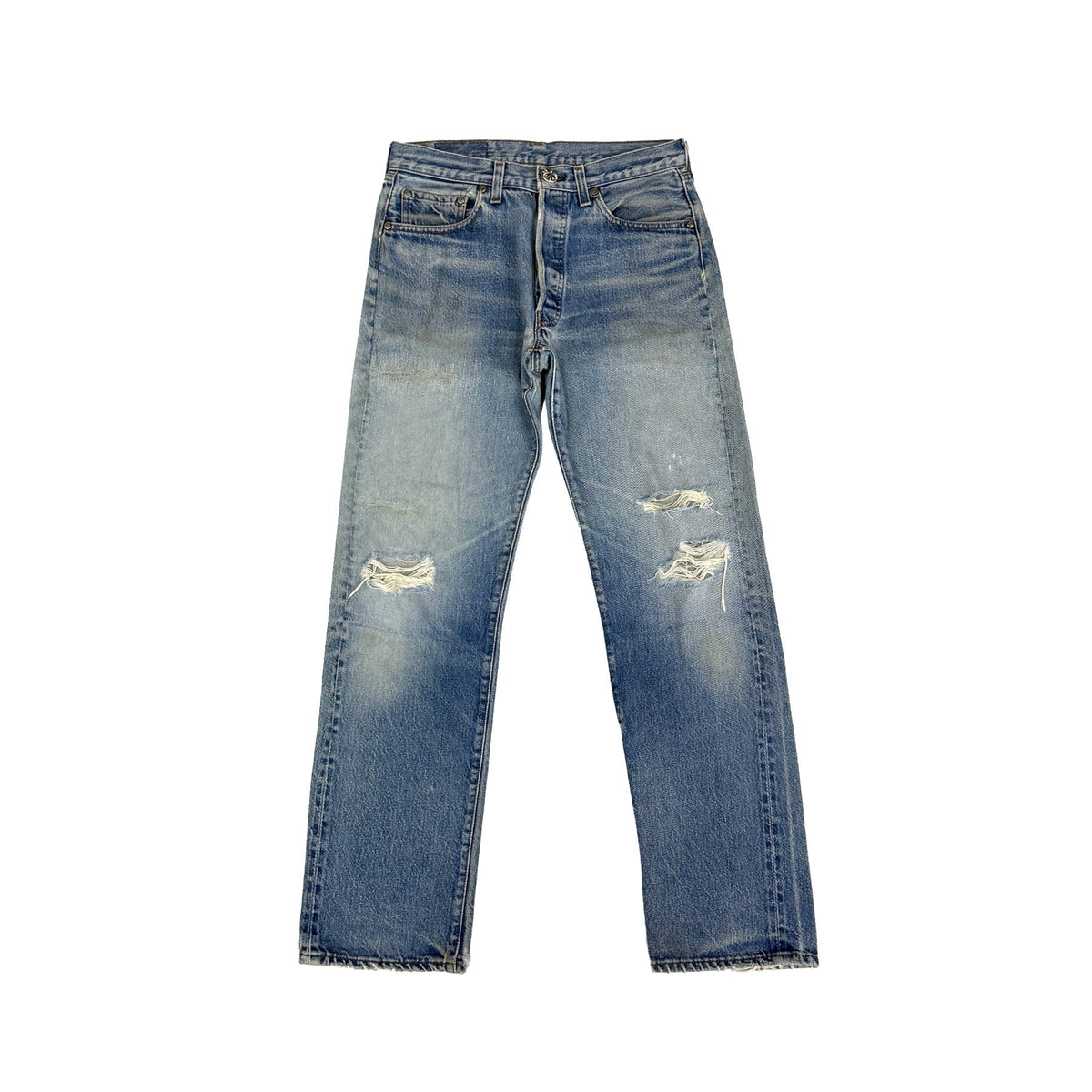 Chrome Hearts x Levi's 501 Distressed Washed Blue Jeans front view