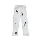Chrome Hearts x Levi's 501 Leopard Pony Hair Cross Patch Jeans – White front view