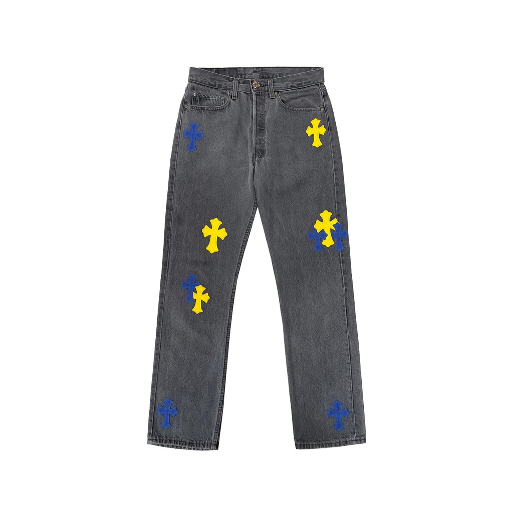 Chrome Hearts x Levi's 501 New York Exclusive Cross Patch Jeans – Grey back view