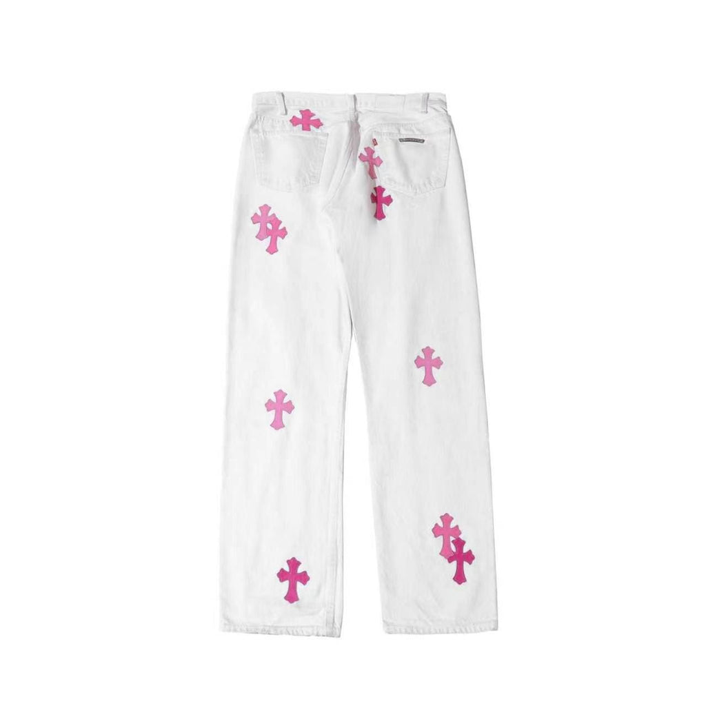 Chrome Hearts x Levi's 501 Pink Cross Patch Jeans – White back view