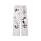 Chrome Hearts x Levi's 501 Purple Cross Spray-Painted Jeans – Washed Grey front view