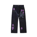 Chrome Hearts x Levi's 501 Purple Cross Spray Print Jeans – Black front view