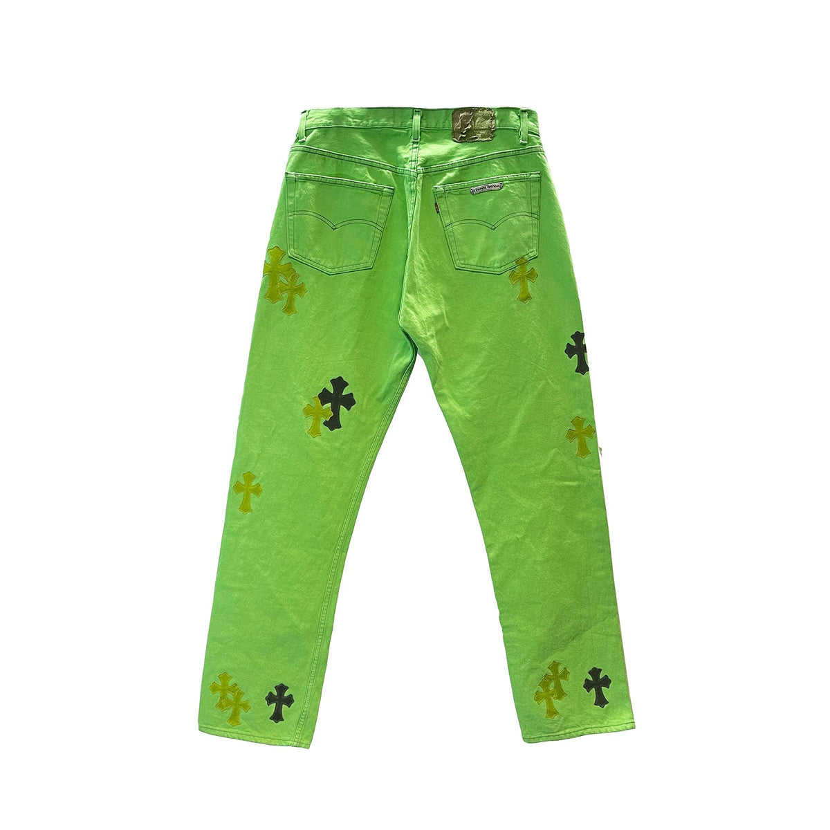 Chrome Hearts x Levi's 501 Sex Records Cross Patch Jeans – Vintage Green back view