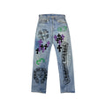 Chrome Hearts x Levi's 501 Spray-Painted Cross Patch Jeans – Blue front view