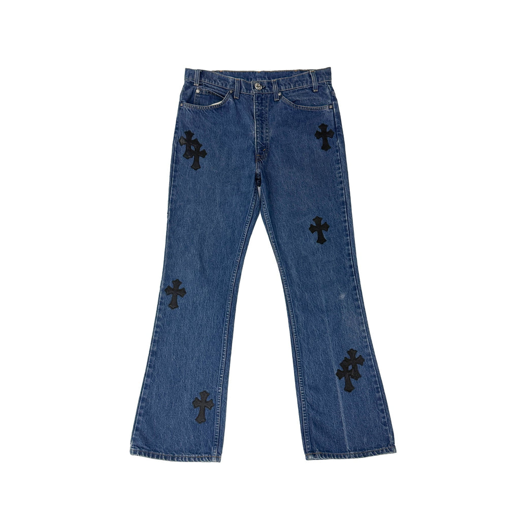 Chrome Hearts x Levi's 517 Black Cross Patch Jeans – Blue front view