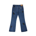 Chrome Hearts x Levi's 517 Black Cross Patch Jeans – Blue back view
