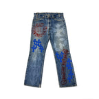 Chrome Hearts x Levi's 517 Blue Cross Patch Spray-Painted Jeans – Denim front view