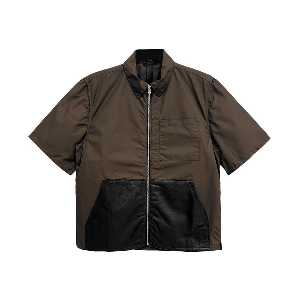 Chrome Hearts Zip Nylon Leather Patchwork Brown Shirt Jacket