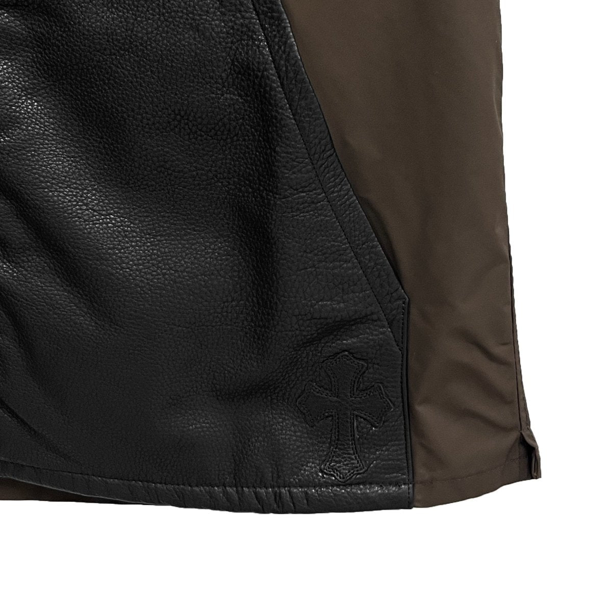 Chrome Hearts Zip Nylon Leather Patchwork Brown Shirt Jacket