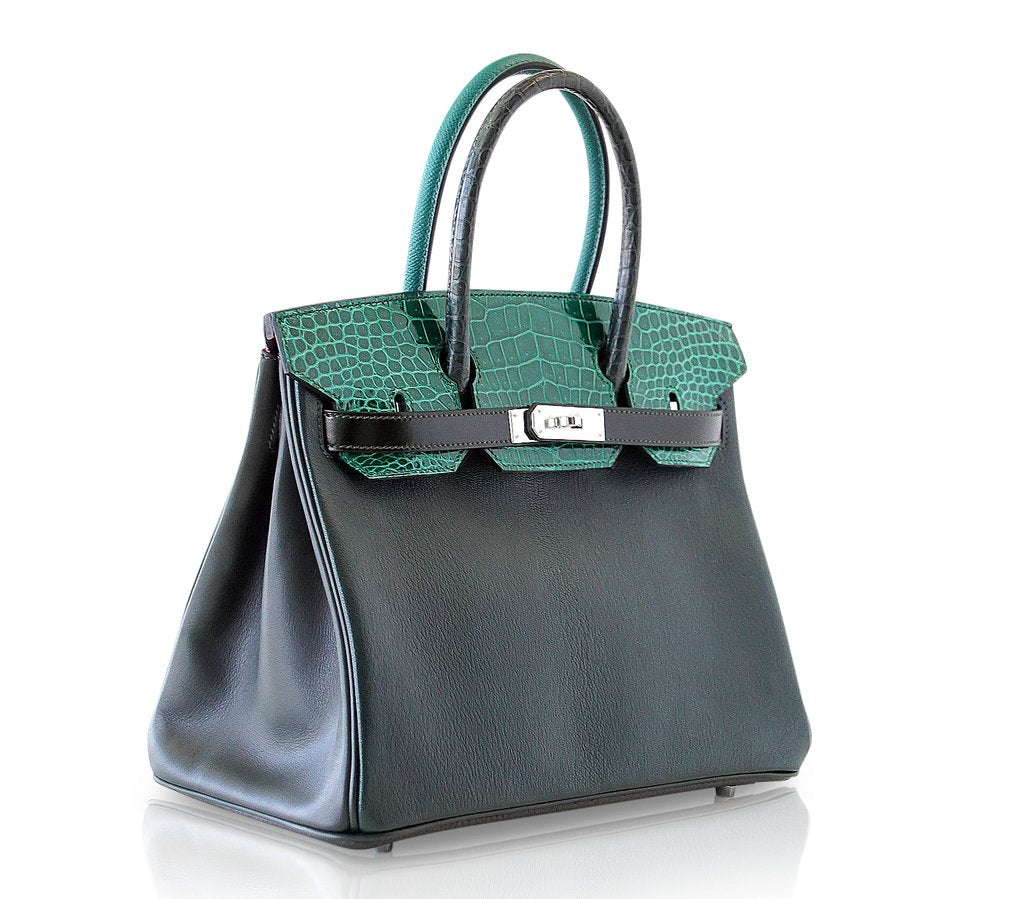 Hermes Birkin 30 Patchwork Vert Multi-Material Palladium Hardware Limited Edition