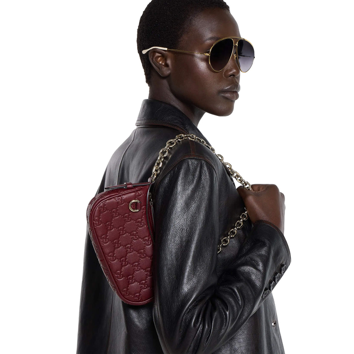 Gucci GG Emblem Mini Leather Shoulder Bag – Rose Ancora