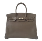 Hermes Birkin 35 Etoupe Taurillon Clemence Leather Palladium Hardware