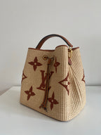 Louis Vuitton NeoNoe MM Raffia Monogram Bucket Bag M57704 Caramel Tan Beige