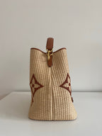 Louis Vuitton NeoNoe MM Raffia Monogram Bucket Bag M57704 Caramel Tan Beige
