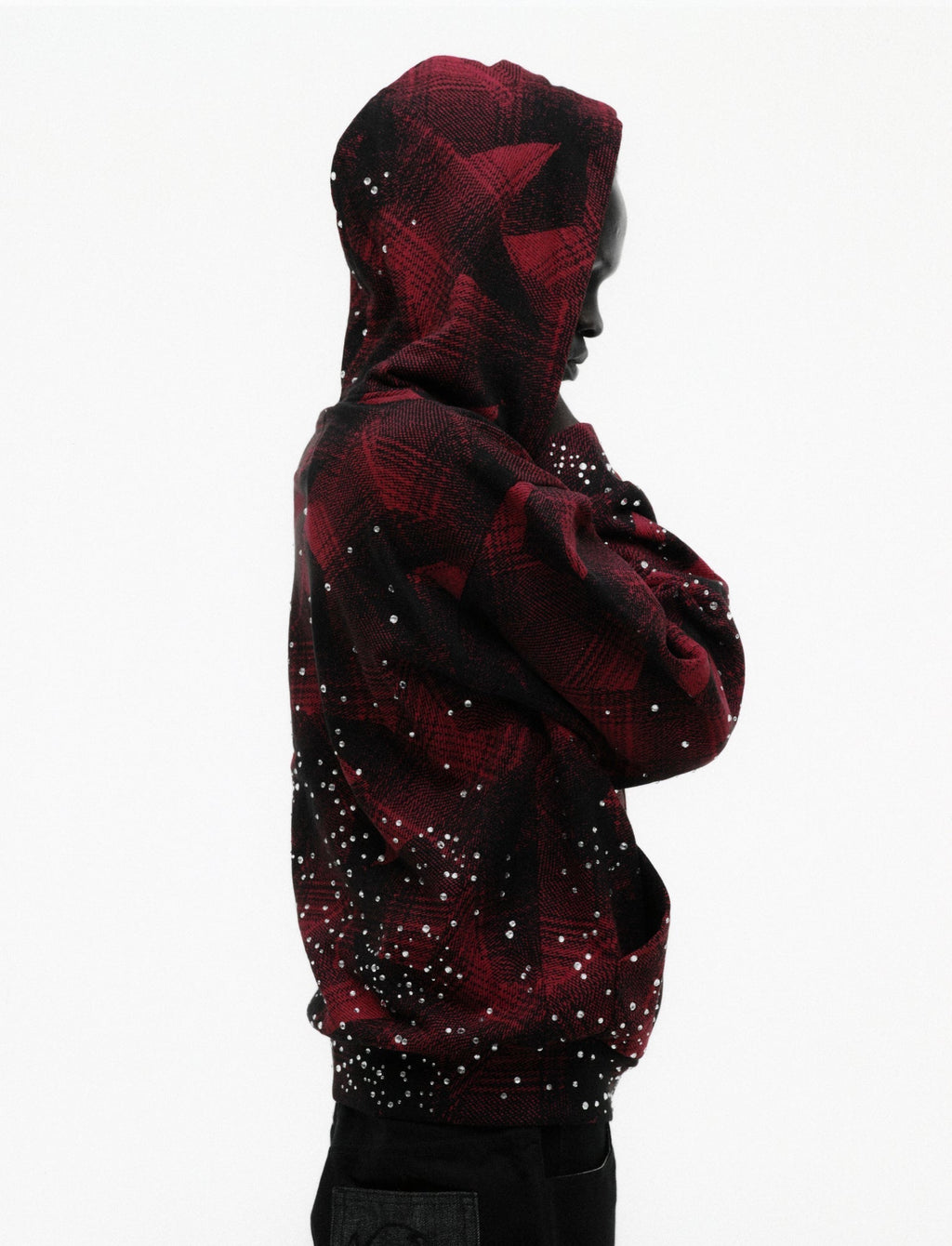 Sp5der Star Plaid Full Zip Hoodie - Black